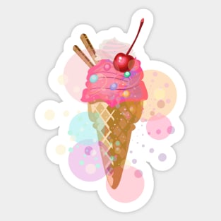 Ice Cream with a cherry and waffles Sticker